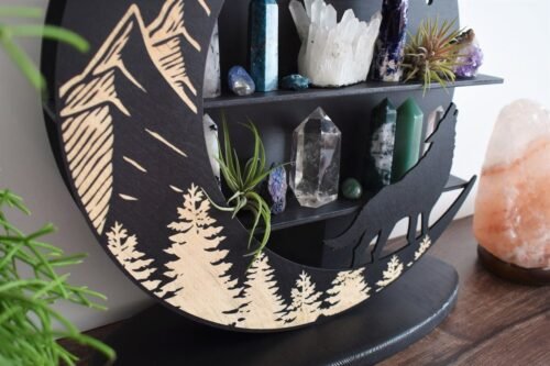 Howling Wolf in Forest Moon Crystal Shelf with Stand - Image 4