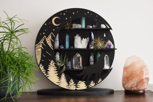 Howling Wolf in Forest Moon Crystal Shelf with Stand - Image 2