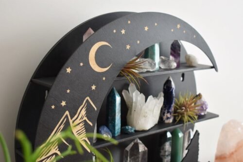 Howling Wolf in Forest Moon Crystal Shelf with Stand - Image 3