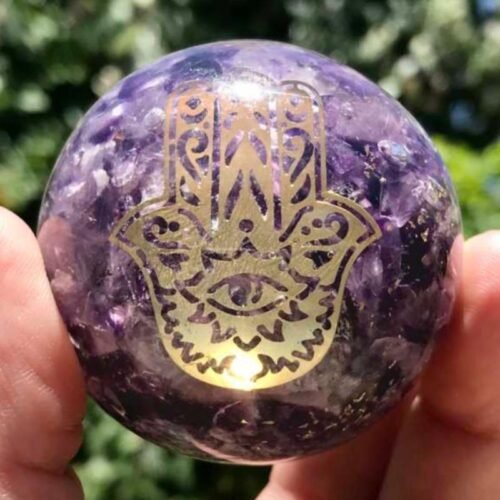 Orgonite Amethyst Sphere -Hamsa Hand- 50mm