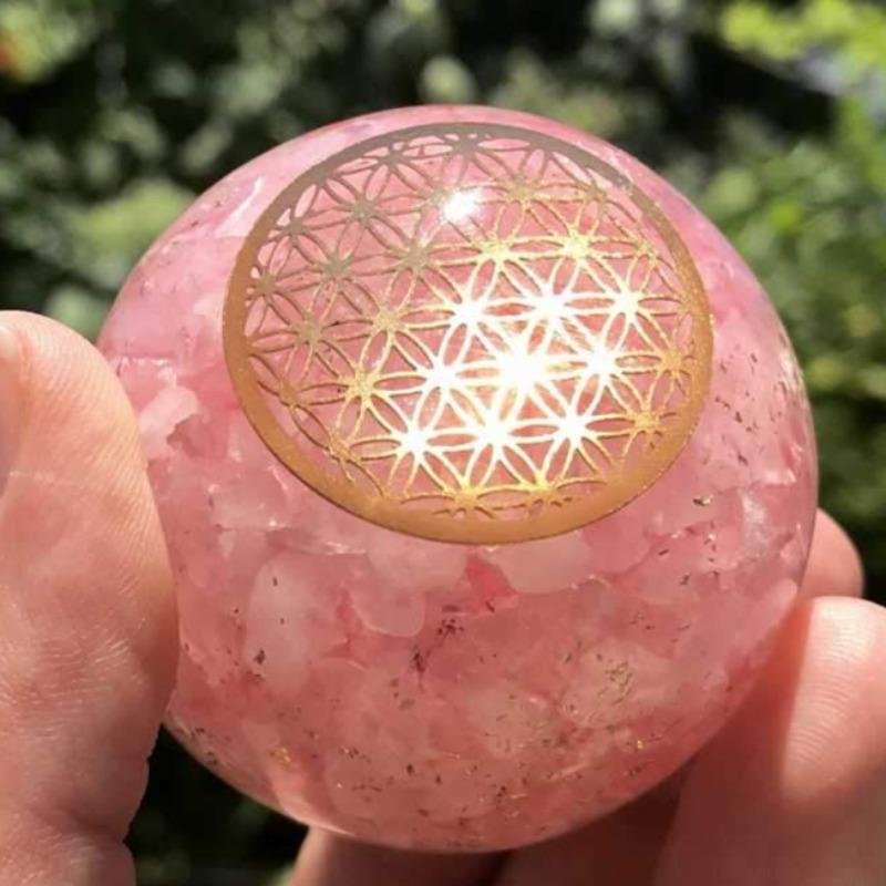Orgonite Rose Quartz Sphere -Flower of Life- 50mm