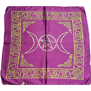 Purple rayon Triple Moon Pentagram altar cloth 18"x18"